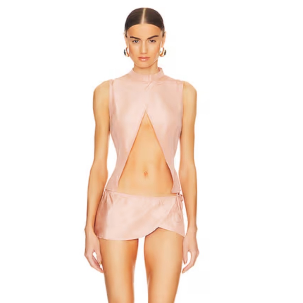 MIAOU 100% Silk Yara Cleo Set 2 Piece Skirt Set Blouse Y2k 90s Pink XS NEW